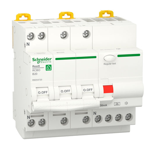 Schneider Electric B 20A 3 polig + nul 30mA Resi9